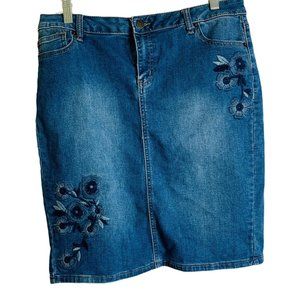 Westport 1962 Denim Skirt w Embroidered Flowers Sz